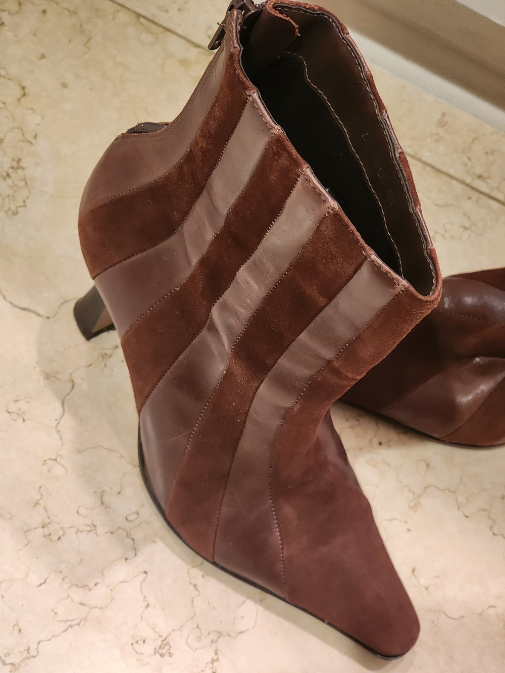 Women's Brown Suede & Leather Striped Ankle Booties